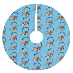 Cute ocelot cartoon illustration brushed polyester tree skirt