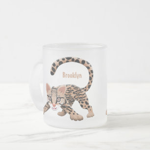 Cute ocelot cartoon illustration frosted glass coffee mug