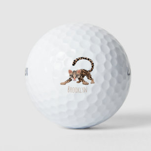 Cute ocelot cartoon illustration golf balls