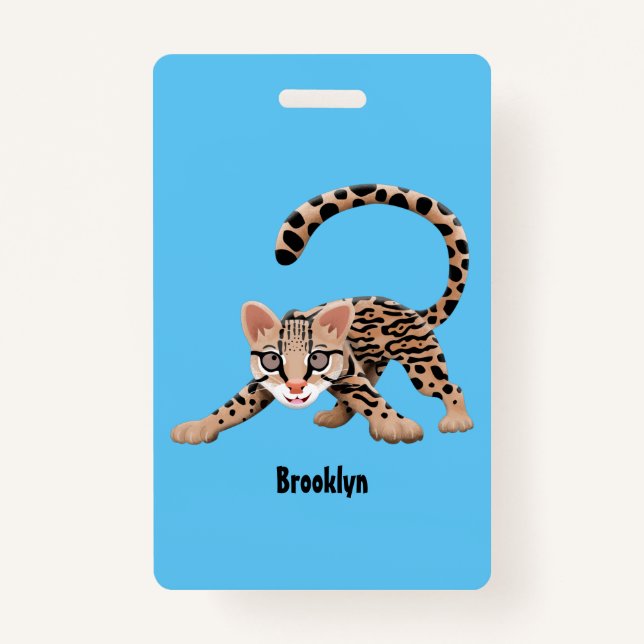 Cute ocelot cartoon illustration ID badge (Front)
