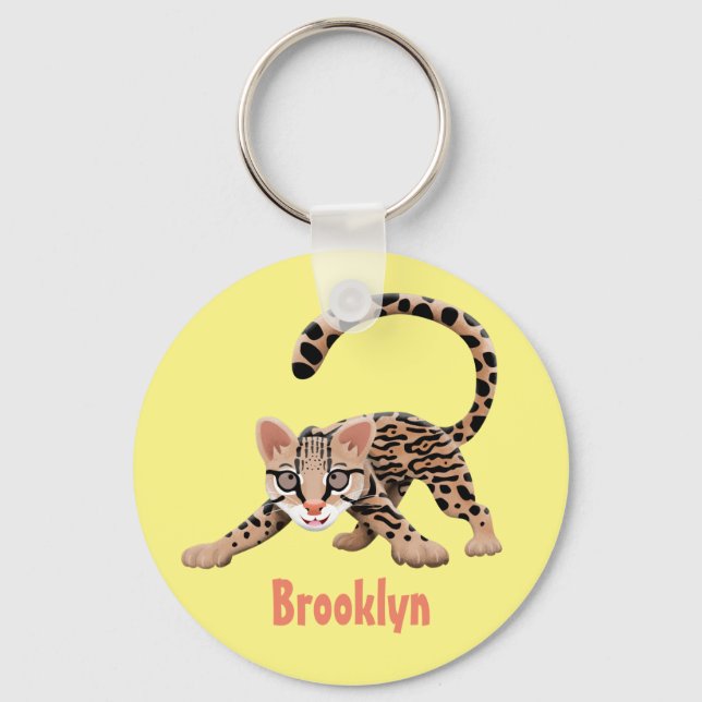 Cute ocelot cartoon illustration key ring (Front)