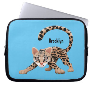 Cute ocelot cartoon illustration laptop sleeve