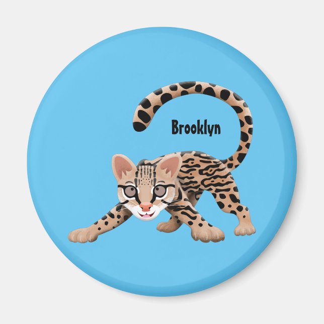 Cute ocelot cartoon illustration magnet (Front)