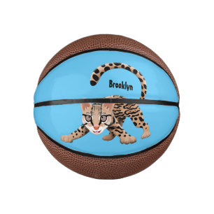 Cute ocelot cartoon illustration  mini basketball