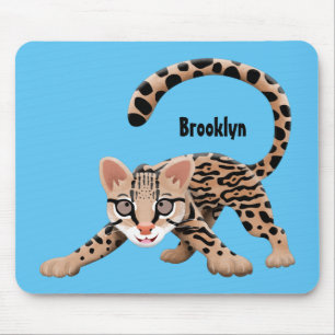 Cute ocelot cartoon illustration mouse mat