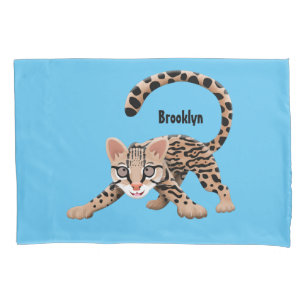 Cute ocelot cartoon illustration pillowcase