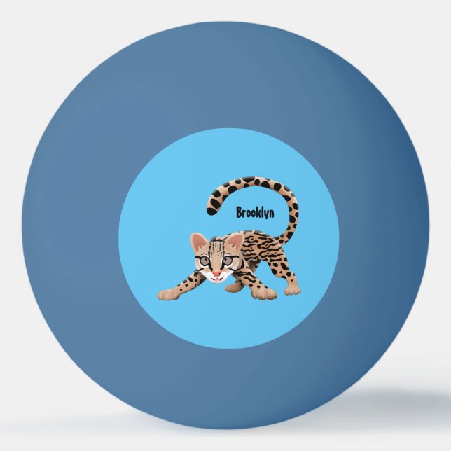 Cute ocelot cartoon illustration ping pong ball (Front)