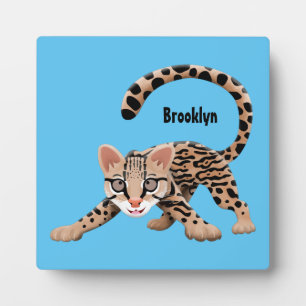 Cute ocelot cartoon illustration plaque