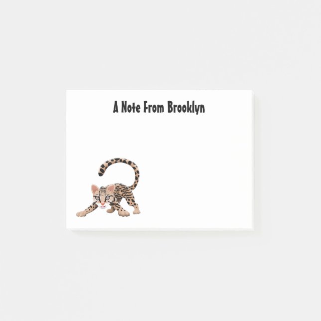 Cute ocelot cartoon illustration post-it notes (Front)