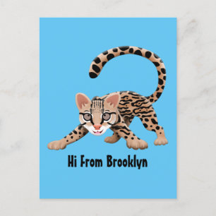 Cute ocelot cartoon illustration  postcard