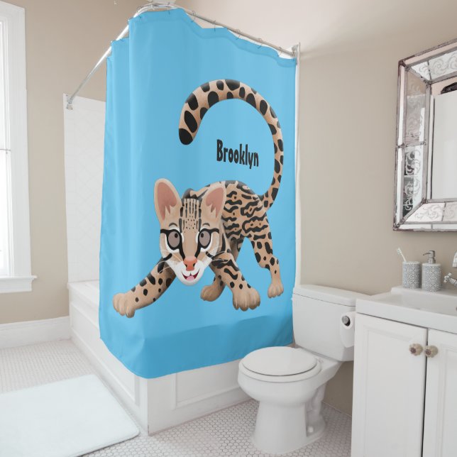 Cute ocelot cartoon illustration  shower curtain (In Situ)