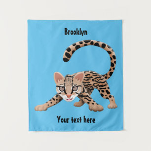 Cute ocelot cartoon illustration  tapestry