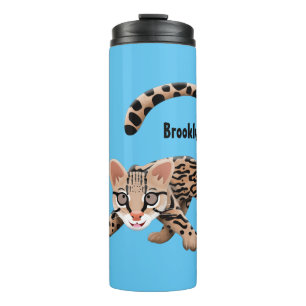 Cute ocelot cartoon illustration thermal tumbler
