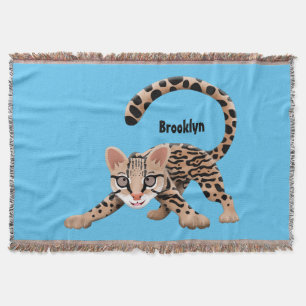 Cute ocelot cartoon illustration throw blanket