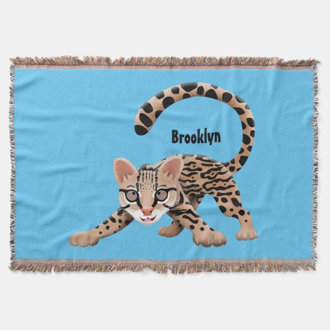Cute ocelot cartoon illustration throw blanket (Front)