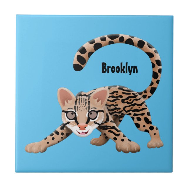 Cute ocelot cartoon illustration  tile (Front)