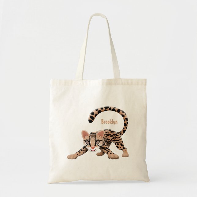 Cute ocelot cartoon illustration tote bag (Front)