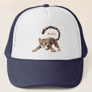 Cute ocelot cartoon illustration trucker hat