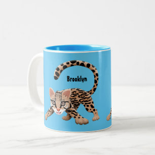 Cute ocelot cartoon illustration  Two-Tone coffee mug