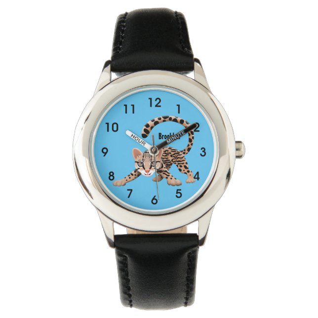 Cute ocelot cartoon illustration watch (Front)
