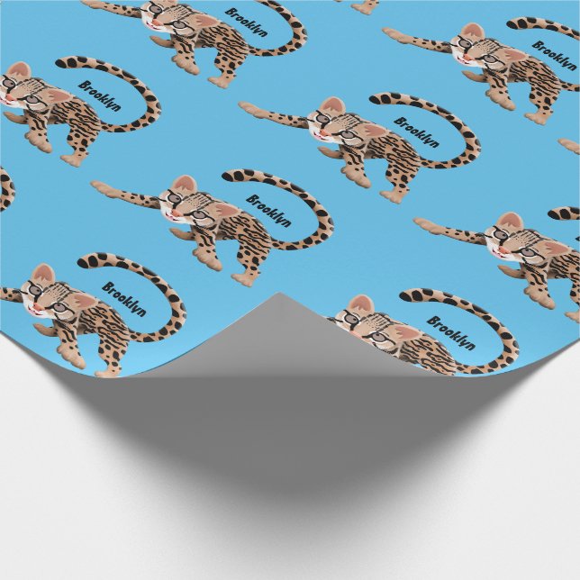Cute ocelot cartoon illustration  wrapping paper (Corner)
