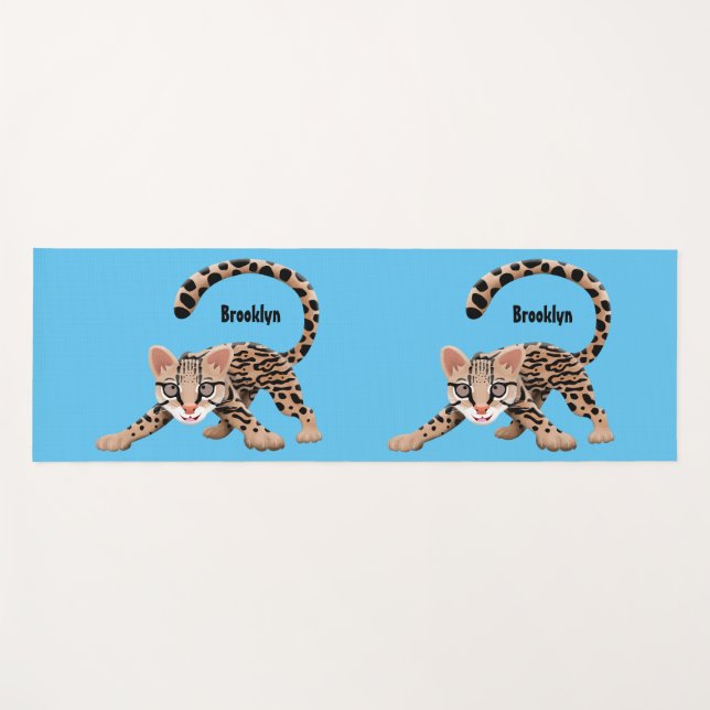 Cute ocelot cartoon illustration yoga mat (Front (Horizontal))