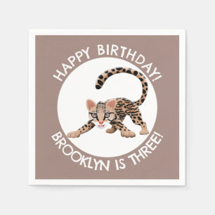 Cute ocelot cartoon personalised birthday napkin