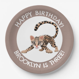 Cute ocelot cartoon personalised birthday paper plate
