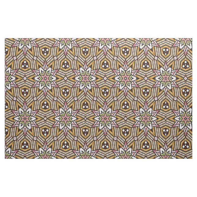 Cute Ochre Yellow Brown Pink Mosaic Pattern Fabric (Fat Quarter)