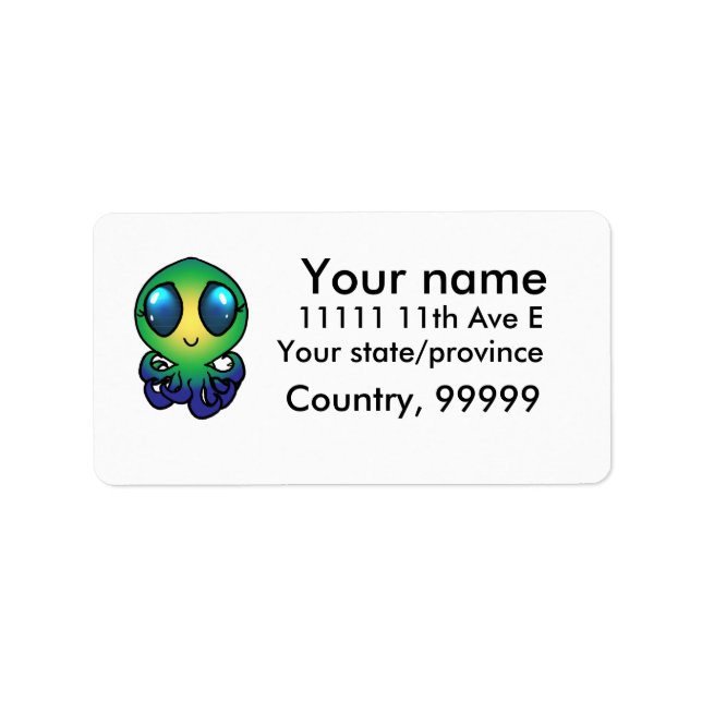 Cute Octo, Your name, 11111 11th Ave E, Your st... Label (Front)