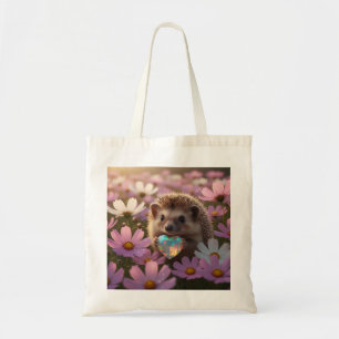 Cute October Hedgehog with Opal Heart Tote Bag