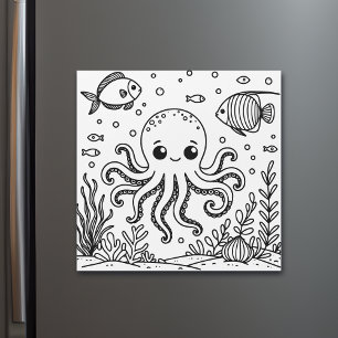 Cute Octopus and Fish Kid's Colouring Page