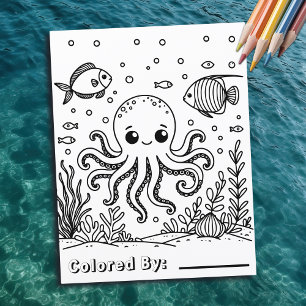 Cute Octopus and Fish   Kid's Colouring Page