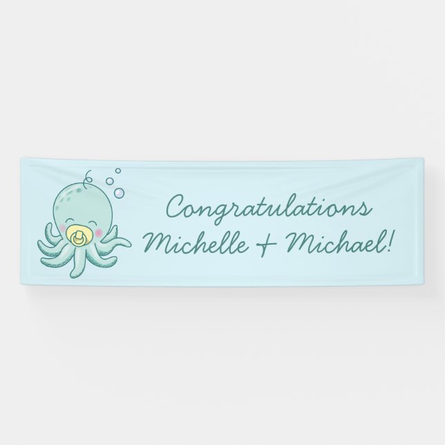 Cute Octopus Baby Shower Kawaii Banner (Horizontal)