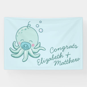 Cute Octopus Baby Shower Kawaii Blue Boy Banner
