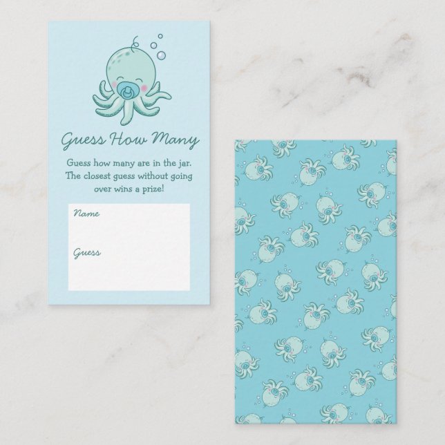 Cute Octopus Baby Shower Kawaii Blue Boy Enclosure Card (Front/Back)