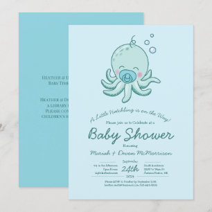 Cute Octopus Baby Shower Kawaii Blue Boy Invitation