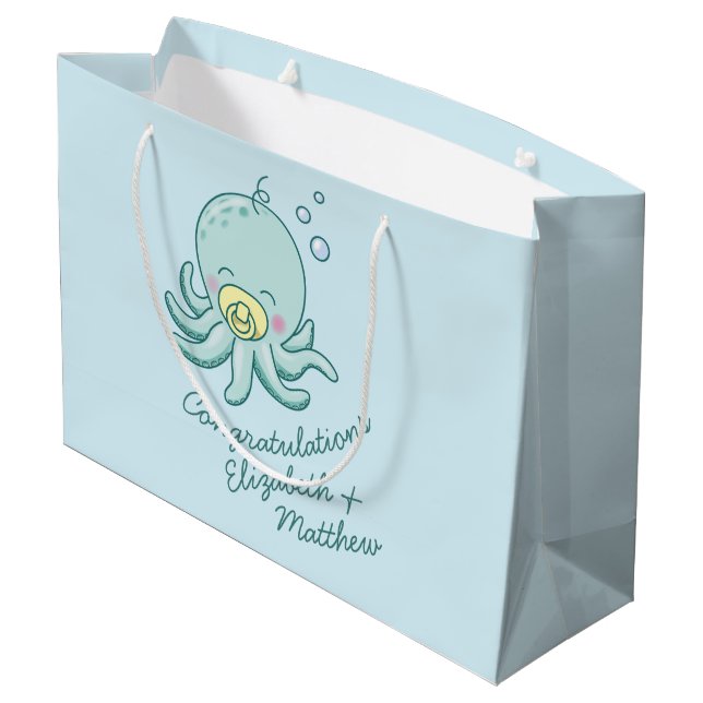 Cute Octopus Baby Shower Kawaii Large Gift Bag (Back Angled)