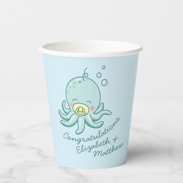 Cute Octopus Baby Shower Kawaii Paper Cups (Front)