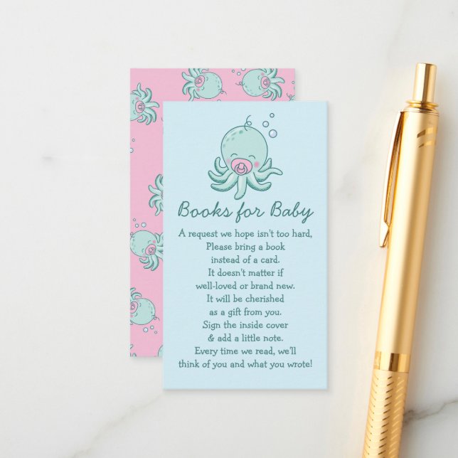 Cute Octopus Baby Shower Kawaii Pink Book for Baby Enclosure Card (Front/Back In Situ)