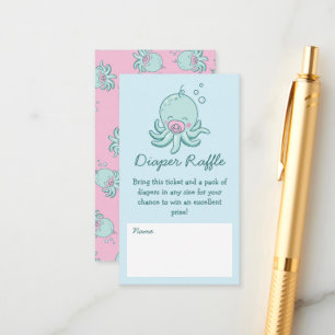 Cute Octopus Baby Shower Kawaii Pink Diaper Raffle Enclosure Card
