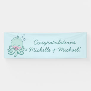Cute Octopus Baby Shower Kawaii Pink Girl Banner