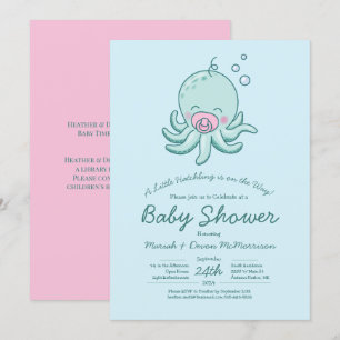 Cute Octopus Baby Shower Kawaii Pink Girl Invitation