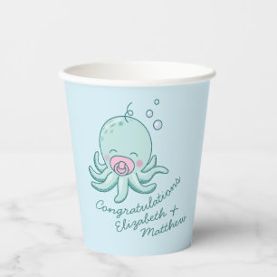 Cute Octopus Baby Shower Kawaii Pink Girl Paper Cups
