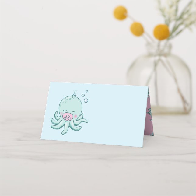 Cute Octopus Baby Shower Kawaii Pink Girl Place Card (Front)