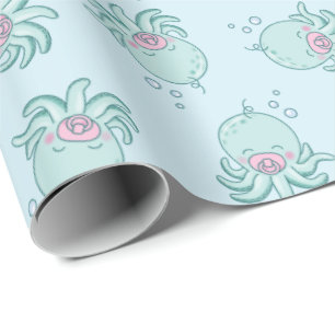 Cute Octopus Baby Shower Kawaii Pink Girl Wrapping Paper
