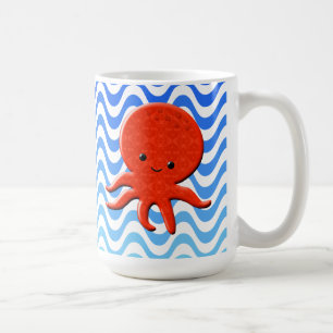 Cute Octopus Cartoon Blue Waves Coffee Mug