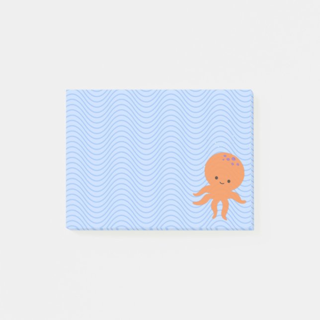 Cute Octopus Cartoon Blue Waves Custom  Post-it Notes (Front)