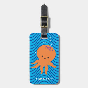 Cute Octopus Cartoon Blue Waves Pattern Luggage Tag