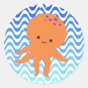 Cute Octopus Cartoon Classic Round Sticker